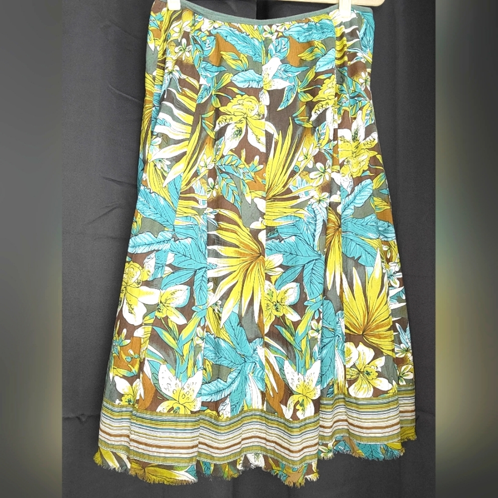 A pretty teal, green, cream & earth toned skirt by Nyguard Collection